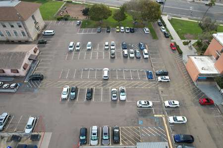 Eugene Brucker Education Center. Main Parking Lot in San Diego